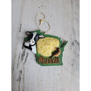 Wisconsin Badgers State shape ornament Cow Cheese bird xmas